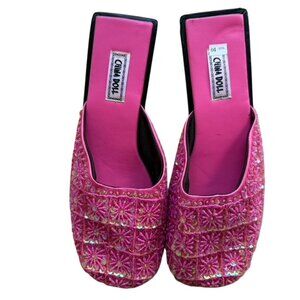 NEW China Doll mules/slip-on shoes in a vibrant pink color, sequins, size 10